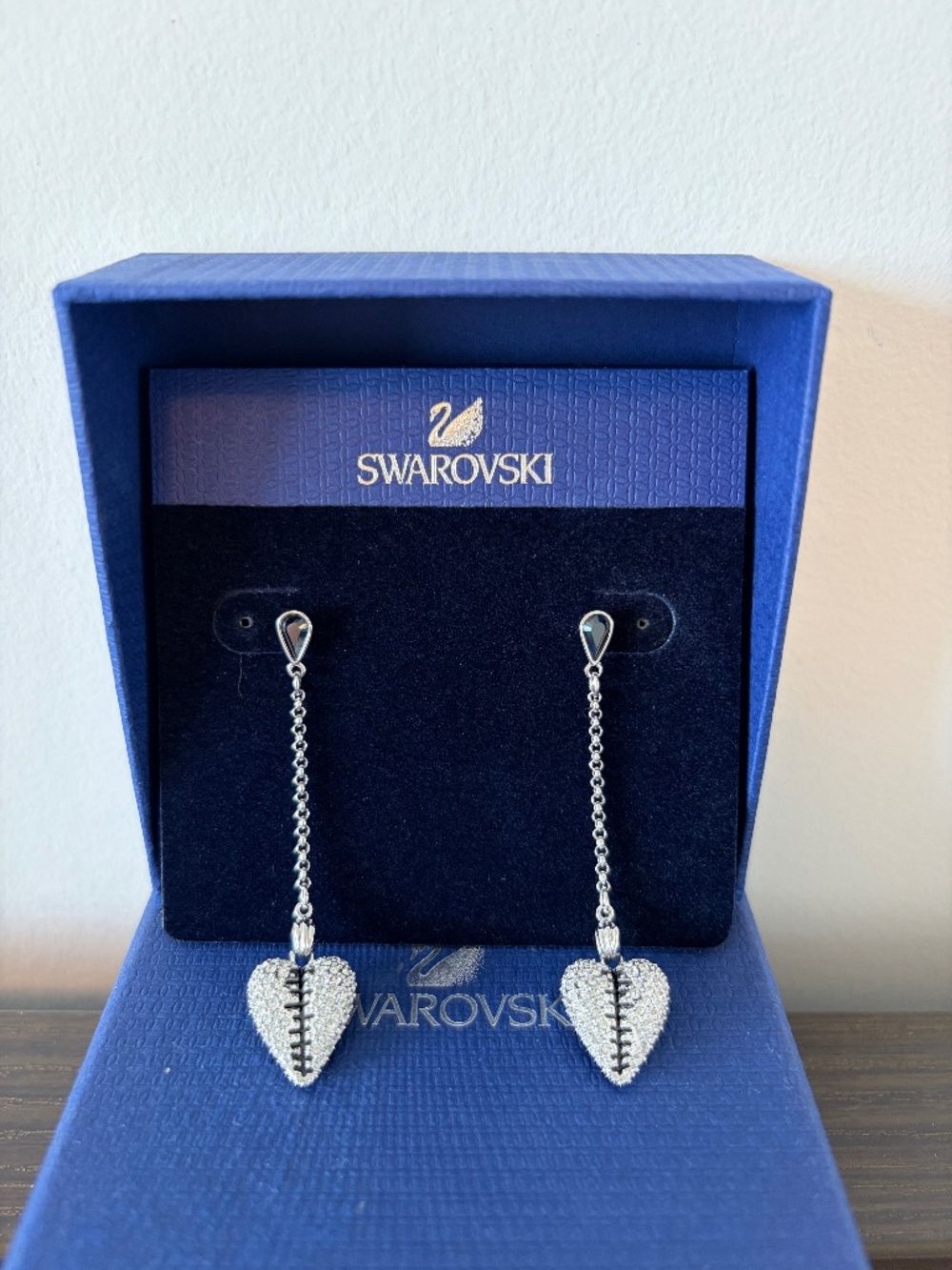 Vintage Swarovski Pavé Zipped Heart Drop Earrings  Description: